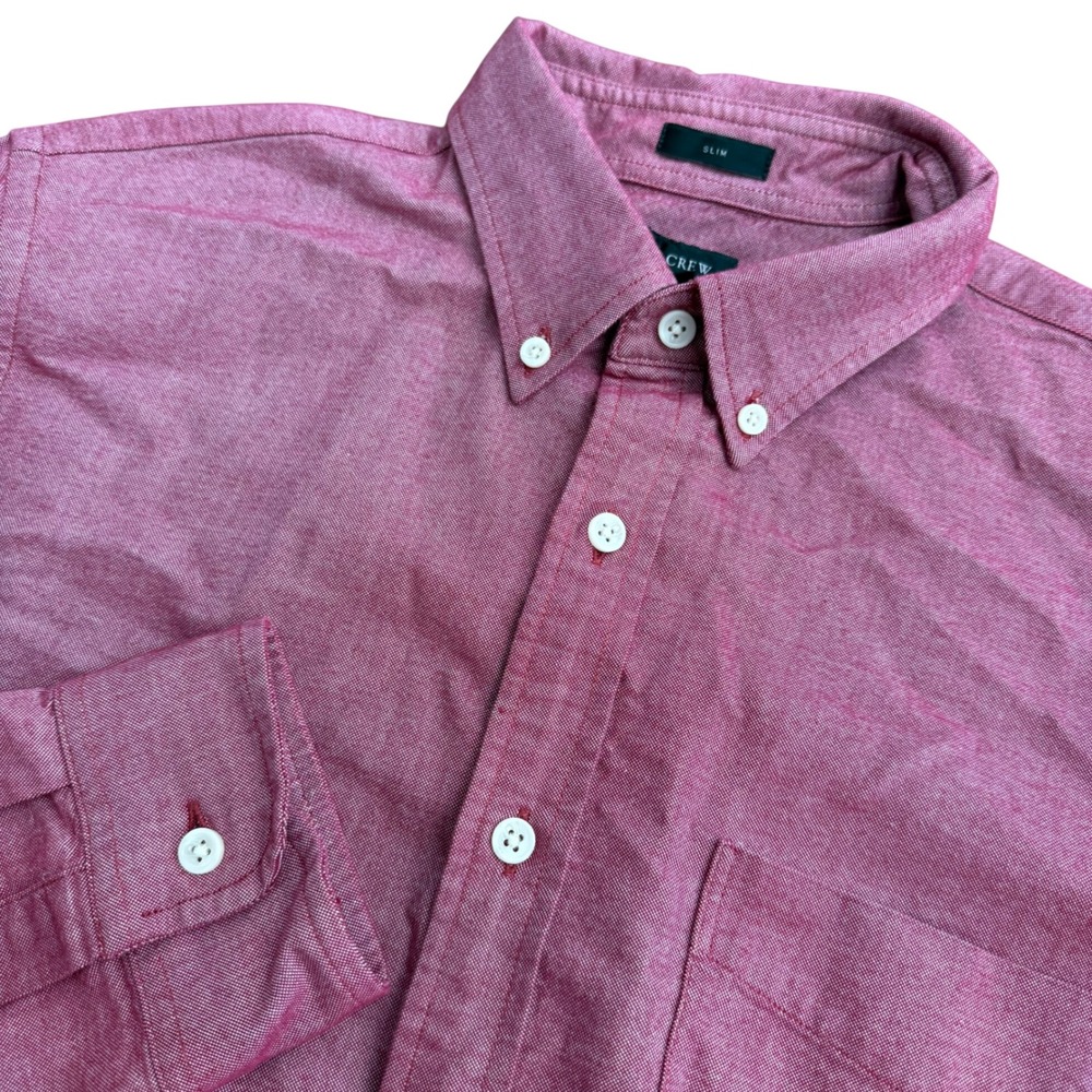 J.Crew Mens Slim‎ Fit Oxford Button Down Shirt Red Heather Medium Long Sleeve